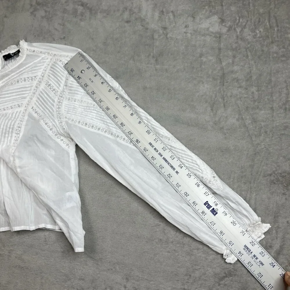 Madewell Pintuck Lace Blouse White Long Sleeve Equestrian Preppy‎ Top Womens M